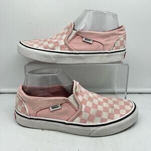 Vans Shoes Womens 7.5 Pink Check Slip On Skate Low Sneaker